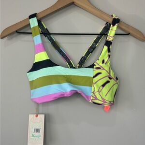 Maaji NWT Adella Sundeck Reversible Colorblock & Leaf Print Bikini Top size S